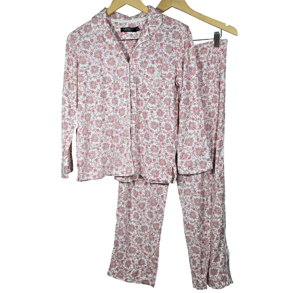 Lauren Ralph Lauren Pink‎ Floral Paisley Pajama Set Medium LN92123 Long Sleeve